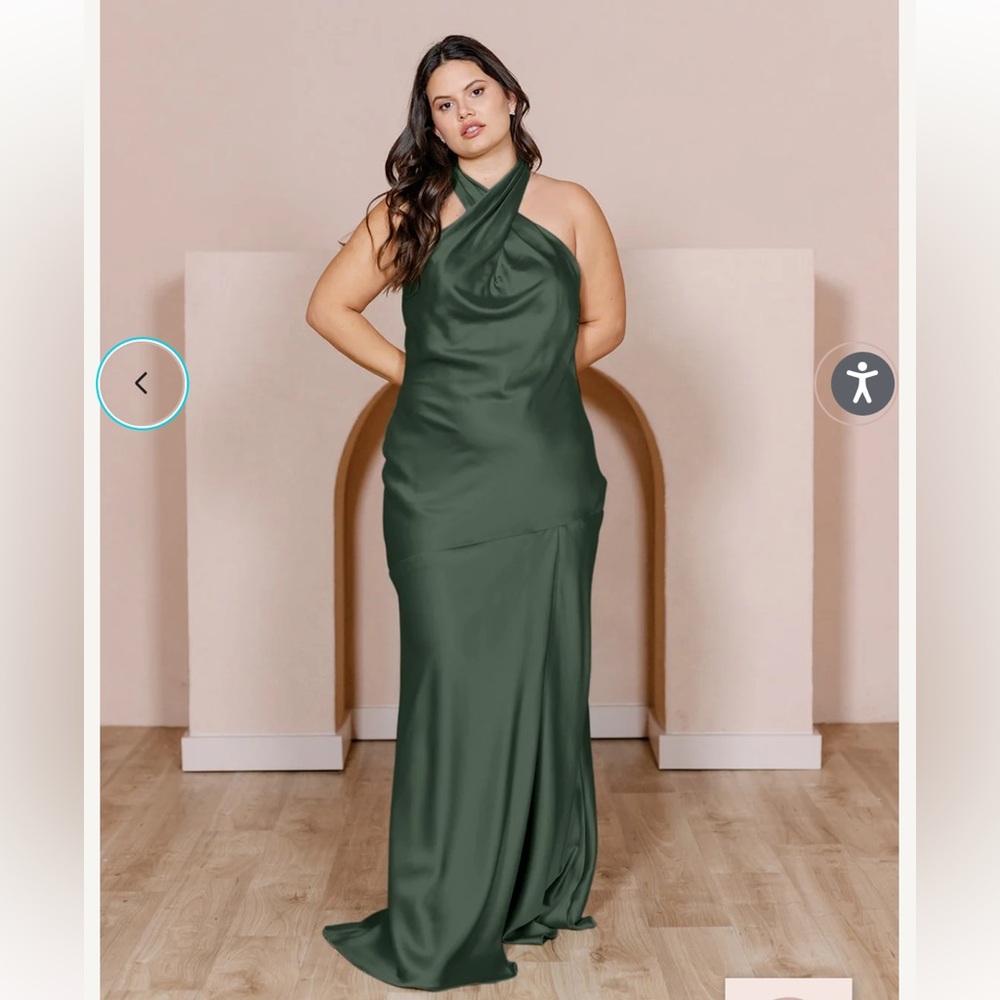 Revelry Athena Satin Dress - Deep Olive